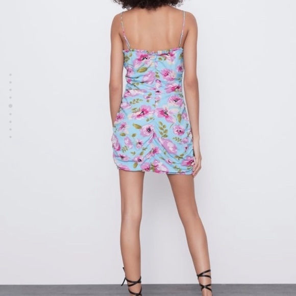 Zara Draped Ruched Floral Mini Dress - Picture 4 of 15